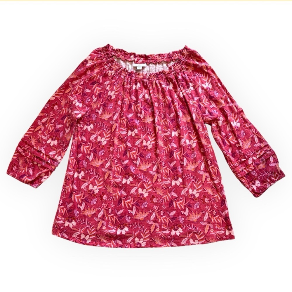 J. Jill Floral Boho Blouse Pink & Red Lightweight Casual Top Sz M - Picture 6 of 12
